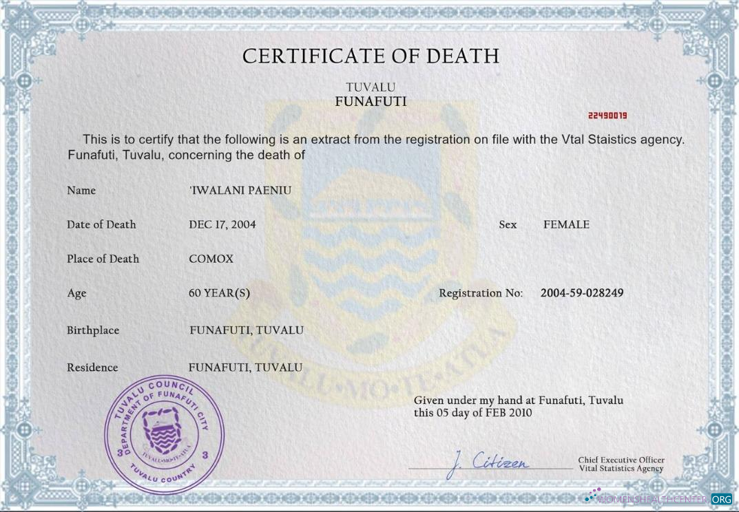 Download Tuvalu vital record death certificate PSD template Photoshop template